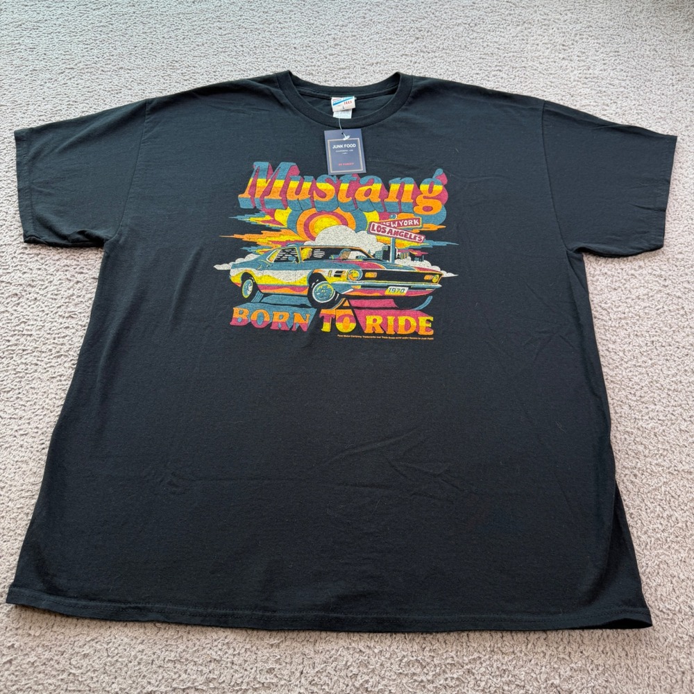 Ford Mustang Born to Ride Retro Graphic T-Shirt L Junk Food Men Black Car NWT